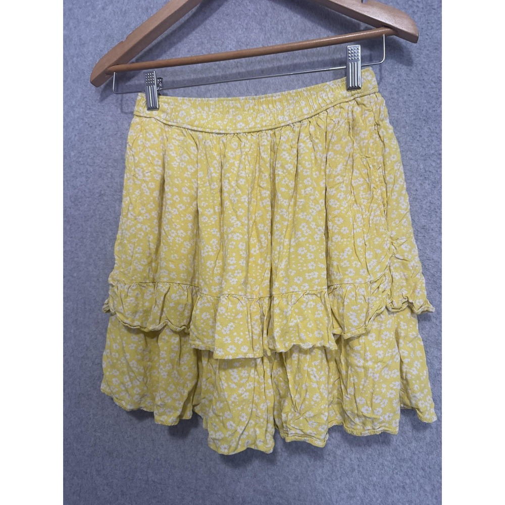 Abercrombie & Fitch Skirt Womens XS Yellow Floral Tiered Ruffle Mini Lined Boho